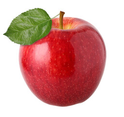Red apple with leaves isolated, fresh red apple, transparent PNG, PNG format