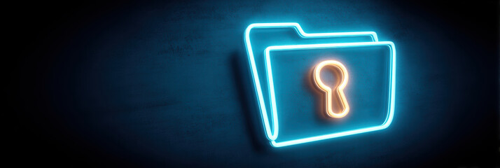 Secure blue neon folder icon with keyhole suggesting safe digital data transfer protection