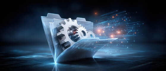 Digital data transfer folder with gear mechanism enabling efficient technical process