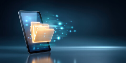 Glowing digital folder illustrating fast data transfer on modern smartphone screen