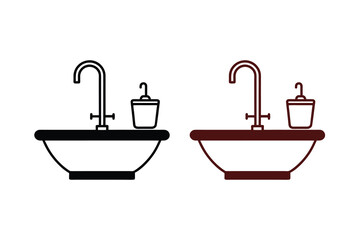 Sink Wash Basin Silhouette Icon Bathroom Plumbing Design