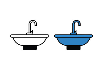 Sink Wash Basin Silhouette Icon Bathroom Plumbing Design