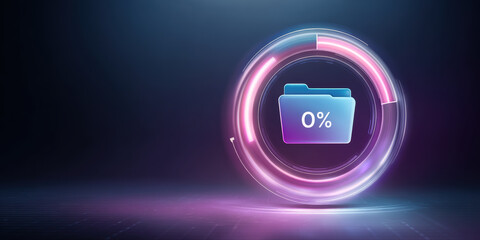 Futuristic neon digital folder awaiting file data transfer to begin loading