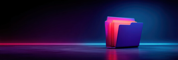 Futuristic neon folder illustrating secure digital data transfer concept