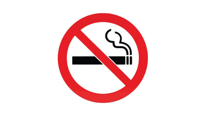 Prominent three dimensional rendering of a universally recognized no smoking prohibition sign featuring a lit cigarette with smoke clearly crossed out by a diagonal red line