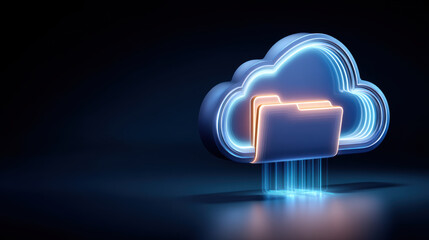 Futuristic blue cloud storage technology facilitating secure digital data transfer