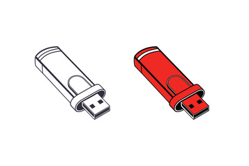 USB Pen Drive Silhouette Icon Vector Illustration Isolated on White Background