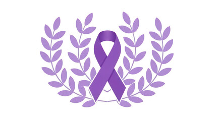Fototapeta premium Purple ribbon surrounded by laurel wreath isolated on transparent background