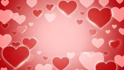 Romantic background with floating red and pink hearts and glowing light effects. Perfect for Valentine's Day or wedding designs