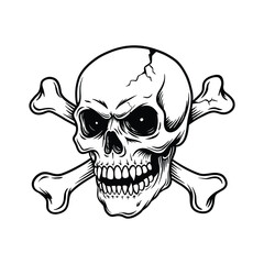 Skull and Crossbones Line Art Illustration, Skull head vector
