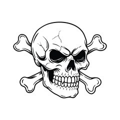 Skull and Crossbones Line Art Illustration, Skull head vector
