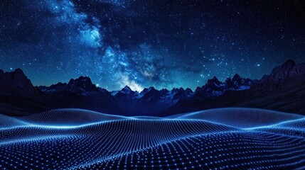 Digital landscape under a starry night sky.