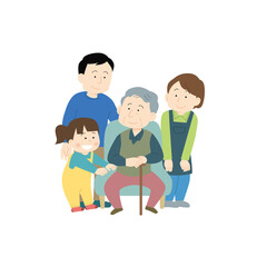 Obraz premium 家族に見守られているシニアのイラスト