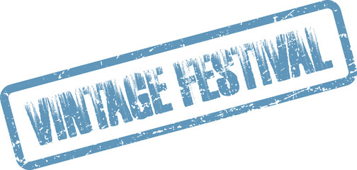 Classic distressed blue stamp impression featuring the words Vintage Festival for retro themed events and celebrations