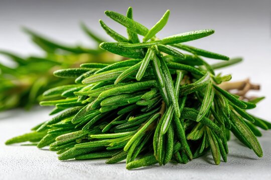 Fresh green rosemary herbs with needlelike leaves closeup
