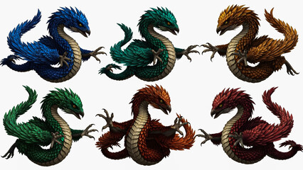 Vibrant dragons illustration showcasing diverse colors and intricate details