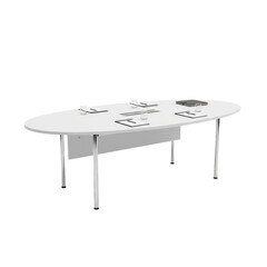 Modern Oval Meeting Table with Glassware and Notepads