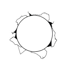Fototapeta premium Circular Hole With Torn Paper Burst: Abstract Black And White Design