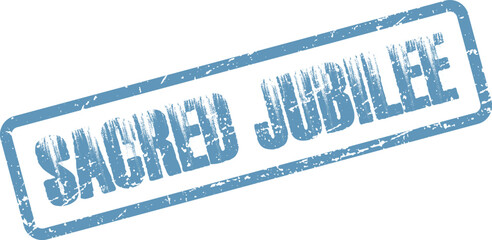 Authentic distressed sacred jubilee stamp in a faded blue color against a clean white background