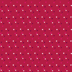 Seamless pattern with pink hearts. Template holiday vector illustration. Design for card, postcard, poster, print, banner. Cartoon colorful hearts on color background.