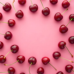 creative layout made flat lay of cherries on