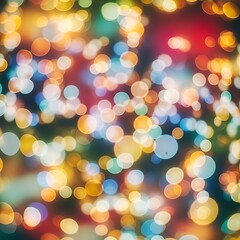 An abstract, close-up photograph displays a multitude of glowing, out-of-focus orbs of varying sizes and warm colors, creating a festive appearance