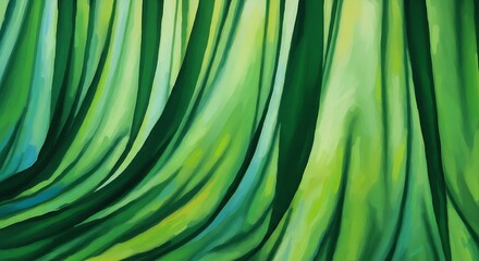 An abstract, close-up rendering evokes a verdant forest interior. A stylized perspective reveals light filtered through tall, slender forms