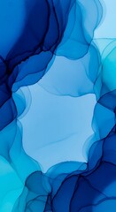 An abstract composition, featuring translucent, flowing shapes in varying shades of blue, reminiscent of smoke or watercolor washes