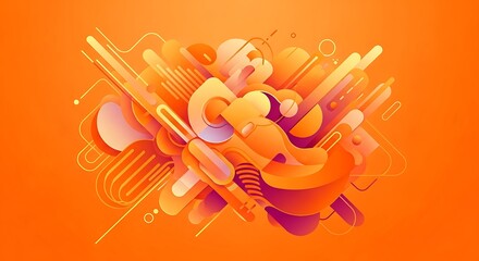 An abstract composition in vibrant orange, featuring flowing shapes, lines, and gradients creating a dynamic and visually appealing design