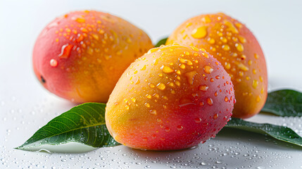 Three wet mangoes close