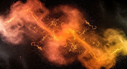 An abstract composition, rich with warm hues, unfolds as two smoky streams converge. The vibrant artwork displays fluid energy