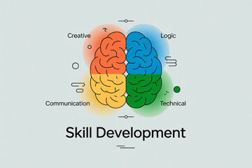 Skill development concept with colorful brain sections