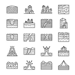 Geological formations and land structures illustrated in a collection of simple line drawings