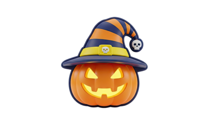 3D Halloween Jack-o'-lantern with Witch Hat and Skulls