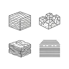 Geological rock formations illustrated in a layered and fragmented style