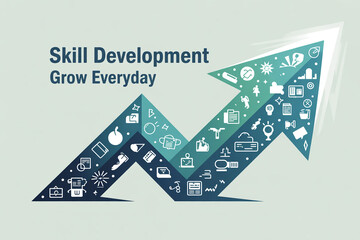 Skill development concept with growing arrow and icons