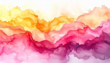 Abstract Watercolor Background with Fluid Yellow, Orange, and Pink Waves