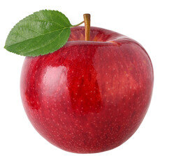 Red apple with leaves isolated, transparent PNG, PNG format