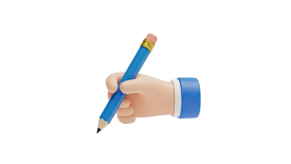 3D Cartoon Hand Writing with Blue Pencil