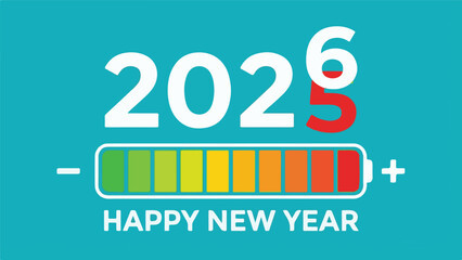 Happy New Year 2026 with full battery charge level concept