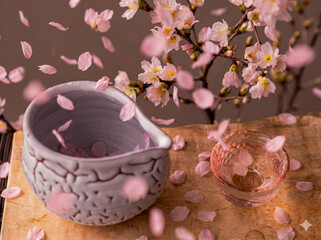 春の宴を彩る桜吹雪と日本酒の情緒