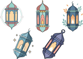 Hand Drawn Flat Vector islamic, arabic, elements Ramadan Lantern Illustration