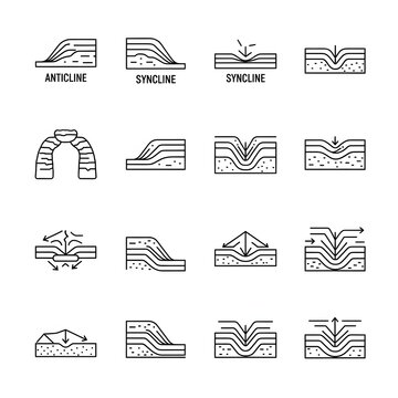 Geological formations illustrated with various folds and structures