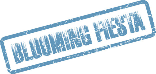 Official Blooming Fiesta vibrant celebration invitation with a textured weathered stamp effect