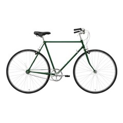 Vintage styled green single speed bicycle against white background