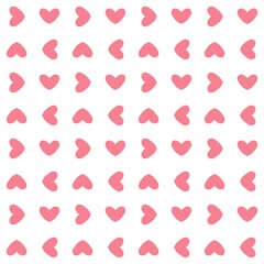 A seamless and aesthetic pattern with small, light pink hearts scattered across a clean white background, perfect for romantic designs, Valentine's Day, and cute textiles.
