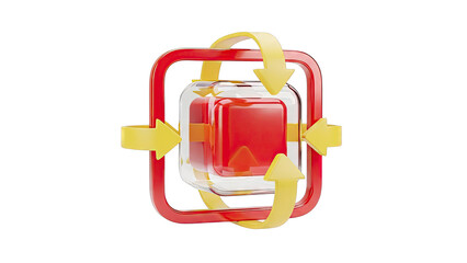 3D Red Cube with Arrows and Red Frame
