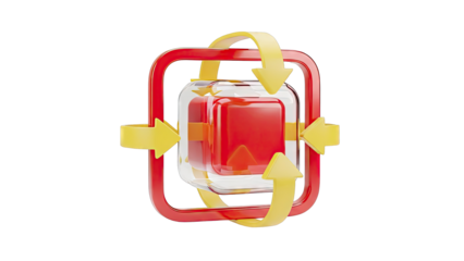 3D Red Cube with Arrows and Red Frame