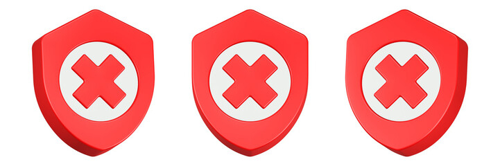 cross shield icon 3d render red color