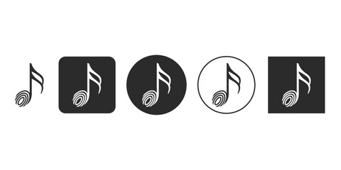 Set of black and white music note icons for UI design | Creative eighth note symbol with fingerprint graphic element | Vector illustration of musical concept app logo | Modern audio sound wave quaver 